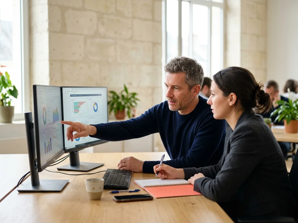 Consultant SEO analysant des données de performance pour expliquer la valeur des tarifs stratégiques.