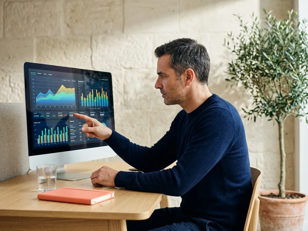 Consultant SEO analysant des données de performance digitale pour une entreprise locale à Tours.