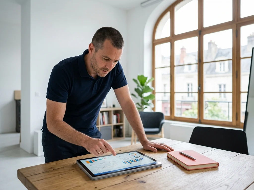 Consultant SEO à Tours élaborant une stratégie d'accompagnement complète avec des outils d'analyse.