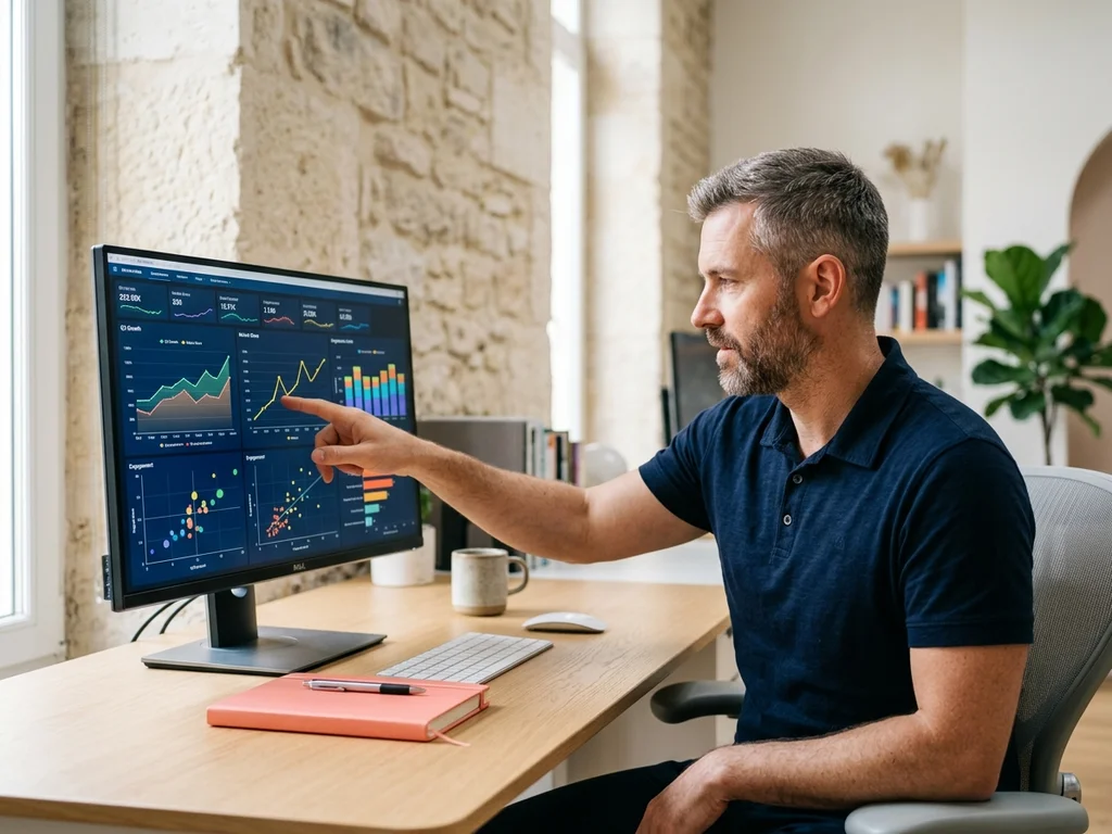 Expert SEO à Tours analysant des graphiques de performance pour optimiser le référencement Google.