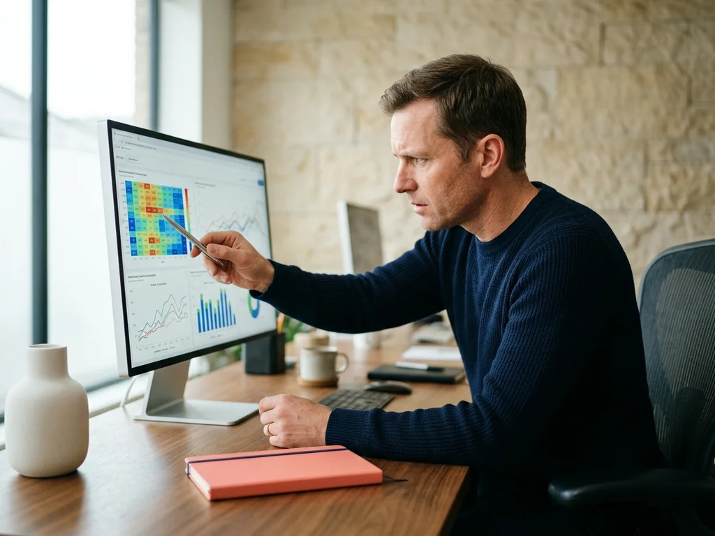 Expert SEO à Tours analysant des graphiques de performance technique lors d'un audit approfondi.