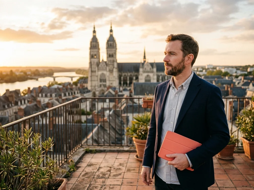 Expert SEO contemplant Tours et la Loire, symbolisant l'ascension vers les sommets des résultats Google.